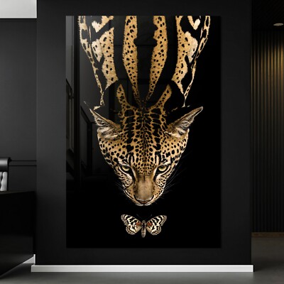 Wandbild - Der Leopard und der Schmetterling, Acrylglas, Leinwand Wanddekoration