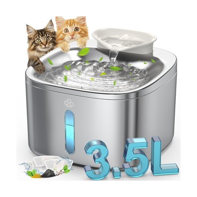 oneisall Stainless Steel Cat Water Fountain, 3.5L/118fl oz Automati... Fast Ship