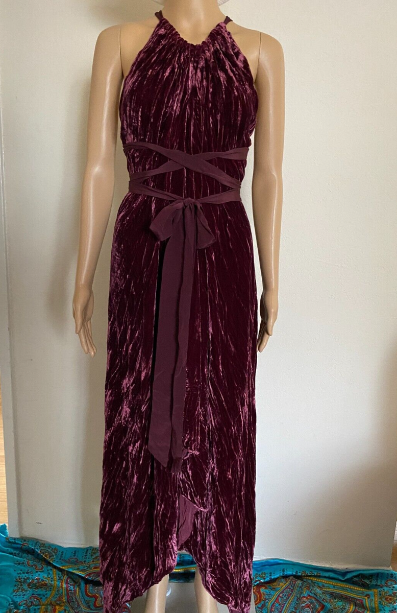 bcbg burgundy dress Red Wine Velvet Cocktail Party Holiday Backless Size S Colour:RAISIN