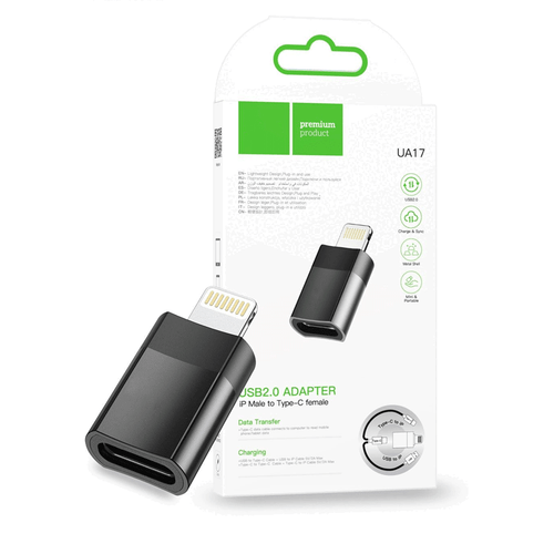 Hoco UA17 Lightning to USB-C OTG Adapter - Black - 第 1/7 張圖片