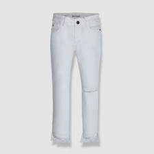  69 DL1961 Kid Girls White Solid Distressed Chloe Skinny Raw-Hem Jeans Size 8