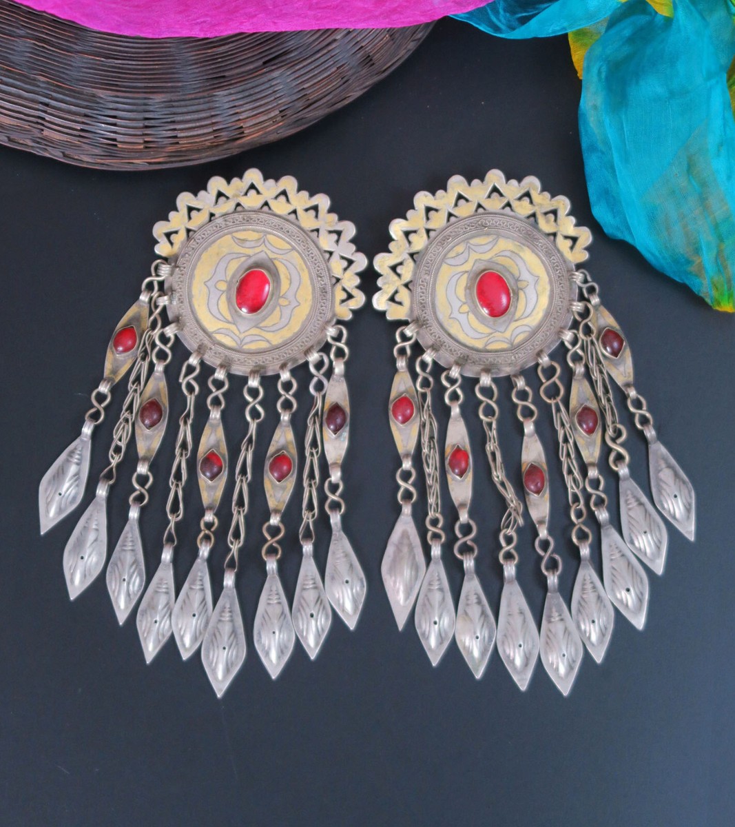 PAIR of Vintage Turkmen Gulyaka Pendants - Handmade Tribal