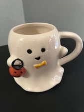 Hyde & Eek! Halloween Ghost Mug Pumpkin Basket Ceramic White & Orange Holiday