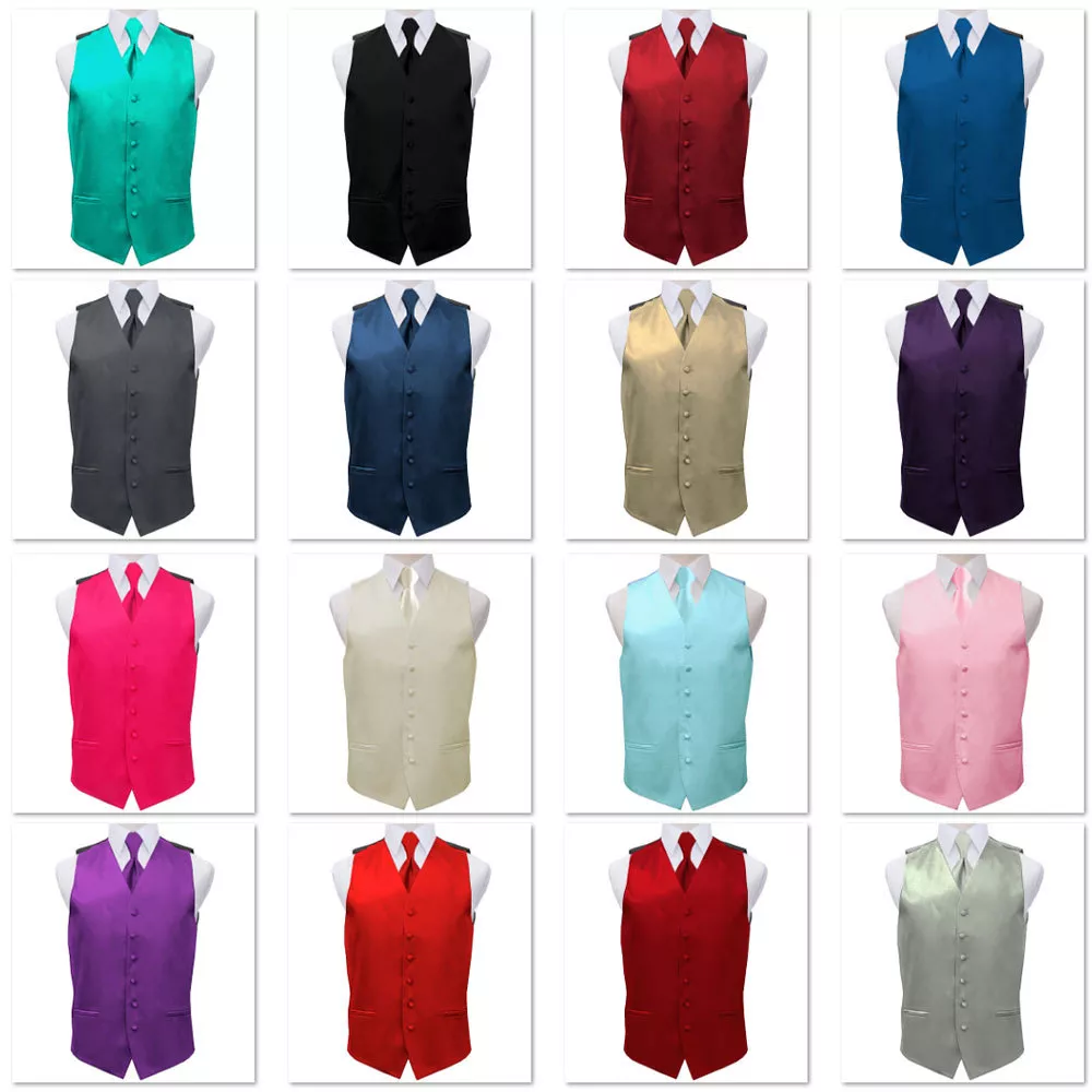 Mens Satin Vest Wedding Groom Formal Waistcoat with Optional Necktie Tie Set