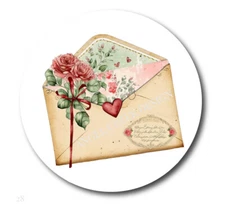 Victorian Envelope Roses Happy Mail  Scrapbook Stickers Flroal Envelope Seals