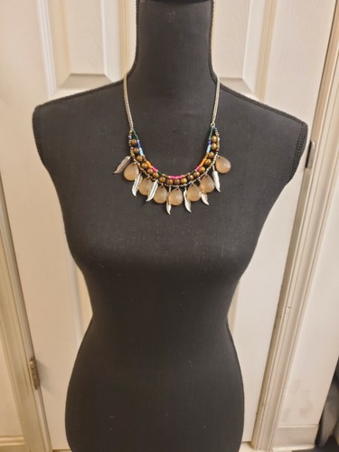 Gypsy/Boho/Hippie Wood Bead and Metal Feather Necklace
