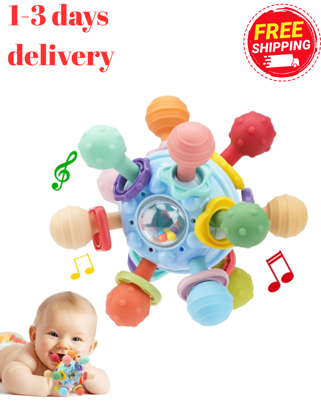 Baby Montessori Teething Toys for 0-6 6-12 Months, Food Grade Teether Sensory To