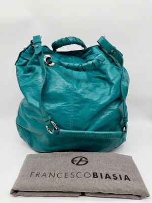 FRANCESCO BIASIA Damen Designer Leder Handtasche Shopper türkis