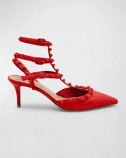 VALENTINO GARAVANI iconic Red Rockstud Ankle Strap Pump in red