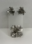 Vintage Giovanni Silver Silvertone Flower Brooch Pin Clip On Earrings Set — photo 2