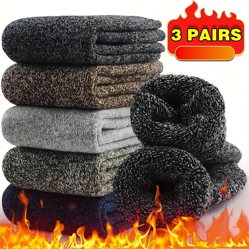 3/5 Pairs Solid Color Wool Socks for men Winter Warm Socks Thermal Socks Thick