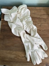Vintage Fownes Nylon Ruched Off-White 16" Long Gloves Formal Sz 6.5 Made In USA