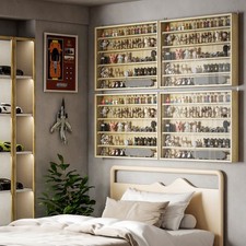 5-Tier Wall Display Shelf Unit Cabinet W 4 Adjustable Shelves Glass Doors Home O