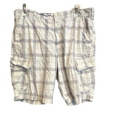 Calvin Klein Jeans Men's White Gray Plaid Cargo Shorts Button Pockets