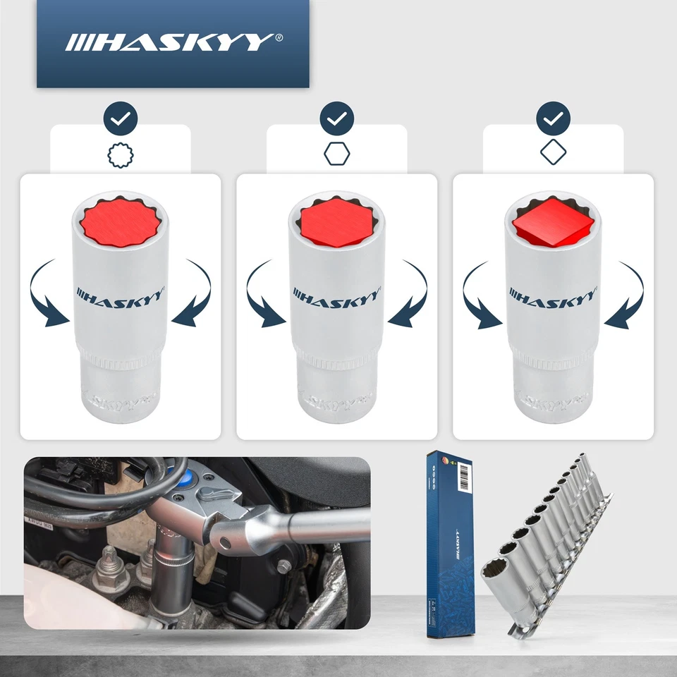 HASKYY Zoll Steckschlüsselsatz 12-tlg. 5/32"-9/16" SAE Stecknüsse 1/4" US zöllig - Bild 4 von 4