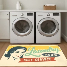 Laundry Room Rug, Retro Laundry Sign, Self Service Decor, Vintage Laundry Art