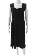 Ganni Womens Textured Sleeveless Ruched Lined Zip Dress Black Size M