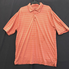 Nike Golf Shirt Polo Mens Large Orange Dry Fit Striped Short Sleeve Swoosh Logo