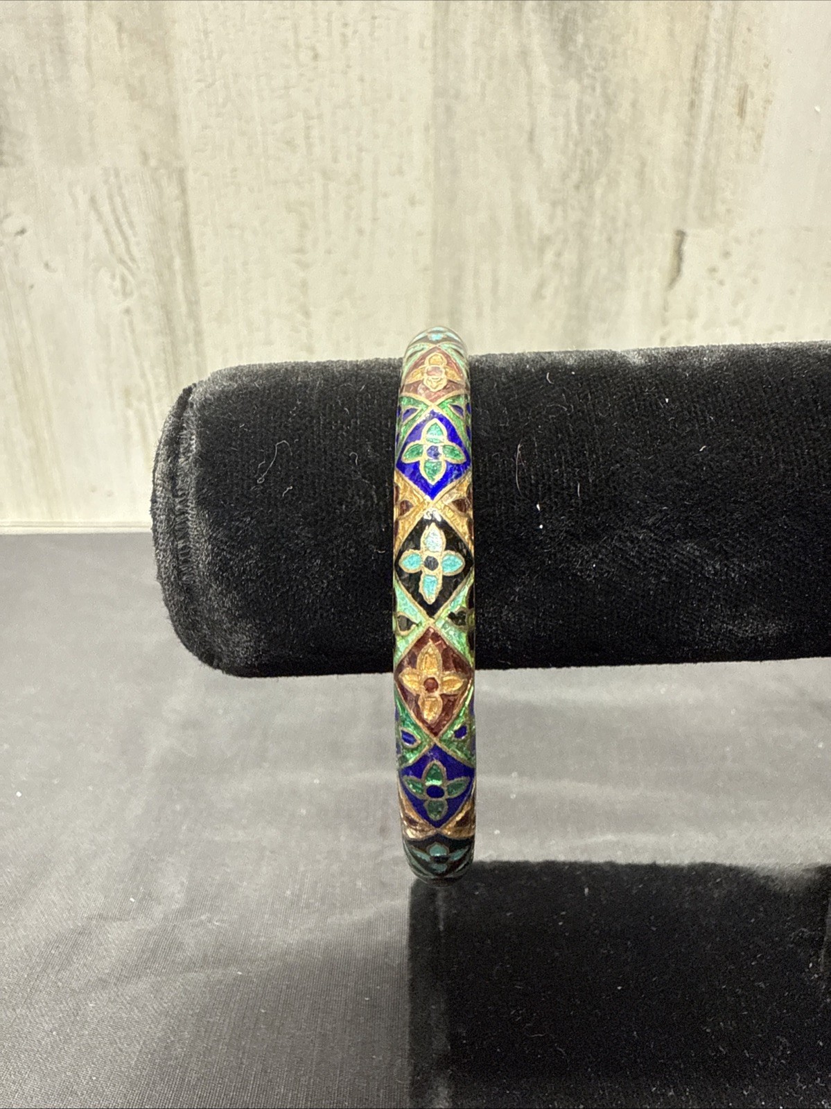 Colorful Bangle Bracelet Flower Pattern Gold Tone - image 1