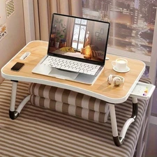 Foldable Laptop Table with Cup Holder & Tablet Slot – Portable Bed Desk
