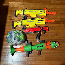 NERF Fortnite Lot of 4 Blasters: 2 Yellow, Rival Red Green Rocket Launcher