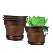 Plant Planters Pots Set of 4 Pack 8 Inch, Plastic Flower 8 inch-4 pack Copper