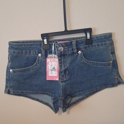Earl Jean Women s Blue Denim Hot Pants Shorts Low Rise 5-Pocket Button SX