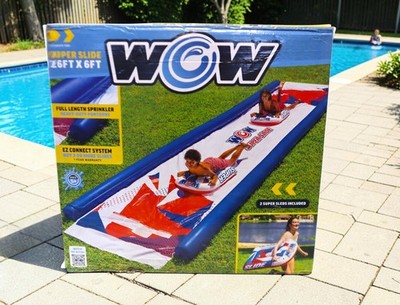 WOW Super Water Slide, Full Length Sprinkler, Easy Add-on, 26' x 6' with 2 Sleds