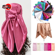 Women Satin Silk Hijab Scarf Solid Color Shawl Head Wrap Bandana 90x90cm