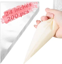 24 Inch Extra Large Piping Bags, 200 PCS Clear Disposable Icing bags, Thicken...