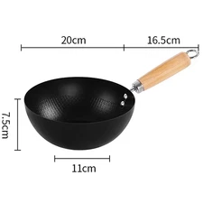 Carbon Steel Mini Wok 20Cm Classic Kitchen Cooking Pot Non-Induction/Wooden Hand