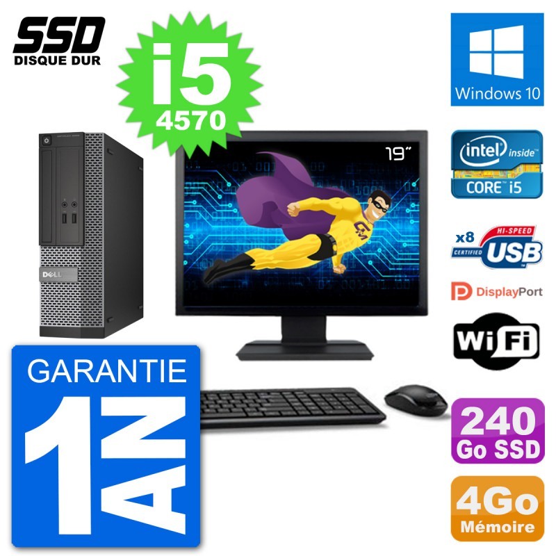 PC Dell Optiplex 3020 SFF Ecran 19" i5-4570 RAM 4Go SSD 240Go Windows 10 Wifi