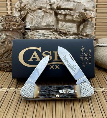 Case XX Amazing Custom Hand-Fired Peachseed AMBER Bone Canoe Pocket Knife #48
