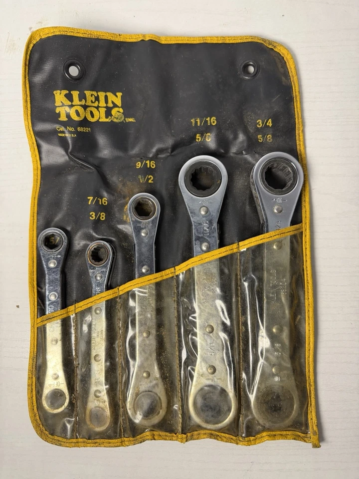 Klein Tools 68245 Reversible Ratcheting Wrench Set 5-Piece, chrome lightly used - Image 2 of 2