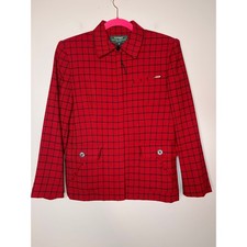Lauren Ralph Lauren Red Black Window Pane Wool Equestrian Old Money Jacket M