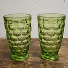 Vintage Federal Glass Yorktown Colonial Thumbprint Tumblers Green 5.5"