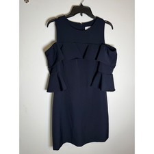 Eliza J Navy Blue Cold Shoulder Ruffle Sheath Dress Size 6 Cocktail Flounce