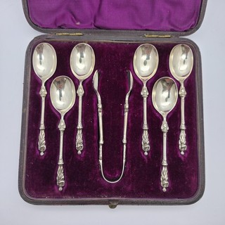 Antico set cucchiaio apostoli argento sterling vittoriano 1881 in scatola 102 g