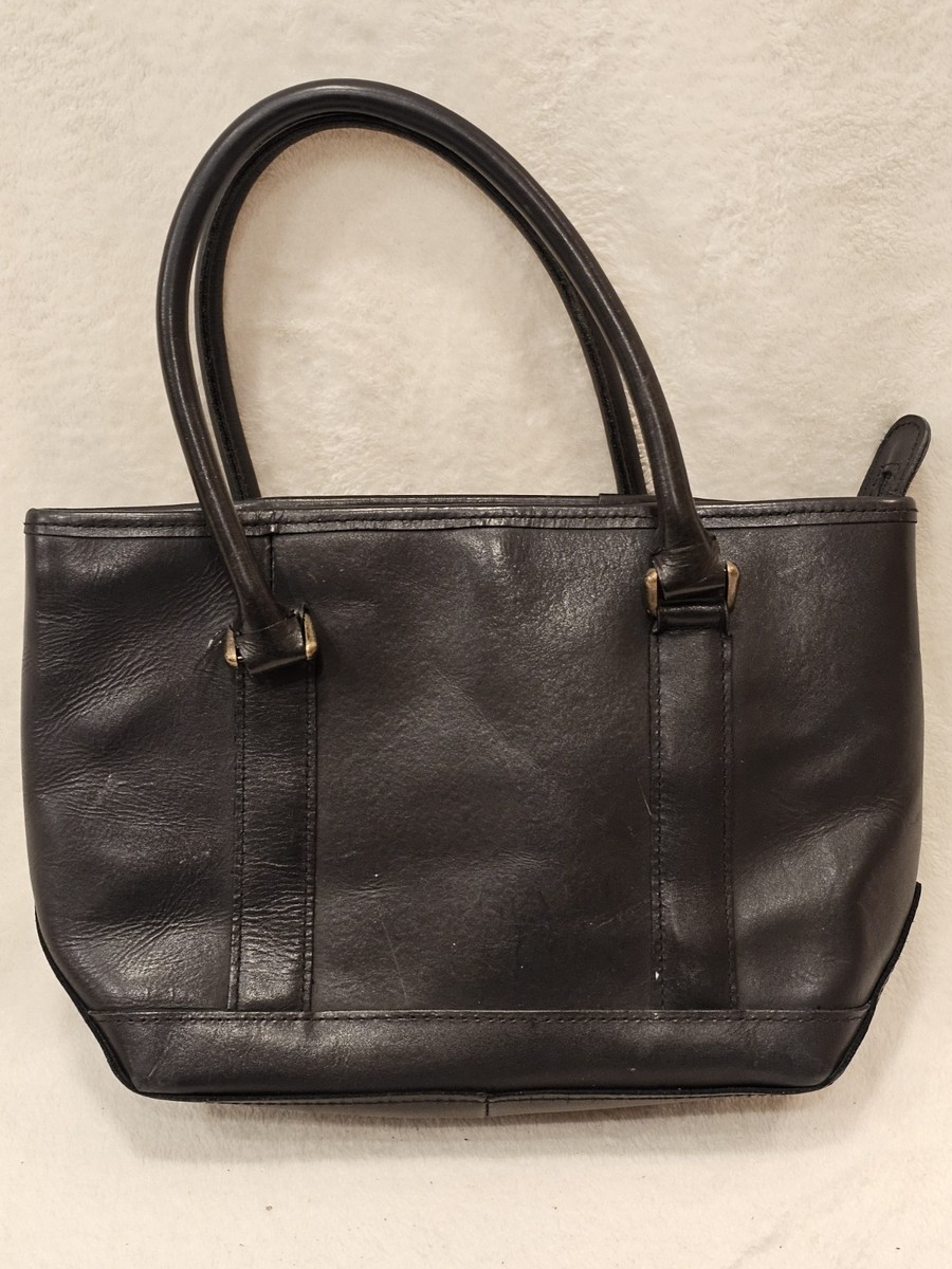 LL Bean Field & Town Medium Size Black Leather Tote Shoulder Bag