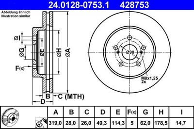 2x ATE Bremsscheibe 24.0128-0753.1 für LEXUS RX 300 MCU35_ MCU35R 350 GSU30_ AWD