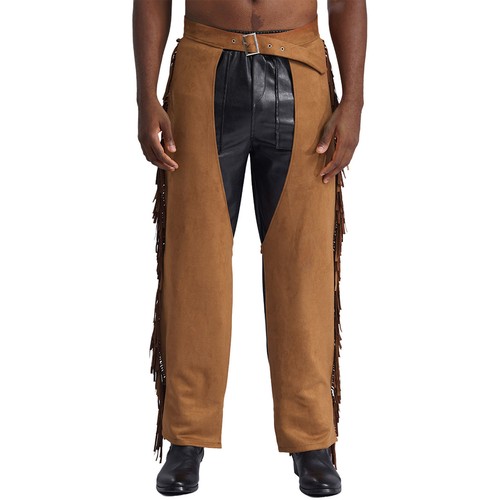 Mens Halloween Costumes Rave Carnival Tassel Vest Outfits with Assless Chaps Set - Picture 17 of 31