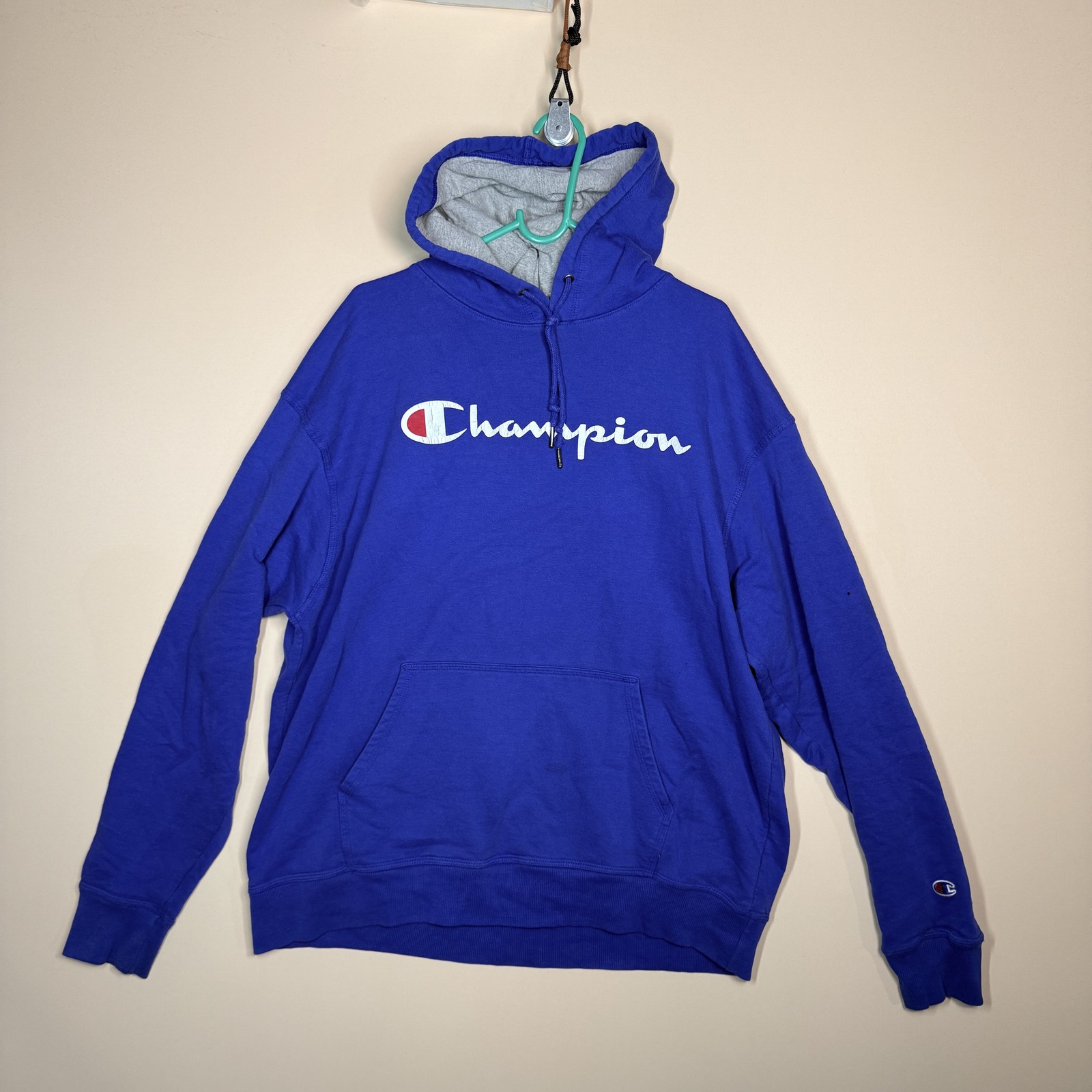 Champion Pullover Hoodie Hoody Royal Blue Grey Men's Size XL