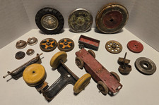 Mixed Lot Vintage Antique Toy Wheels Tin Wood Metal Repair Parts Sets & Singles