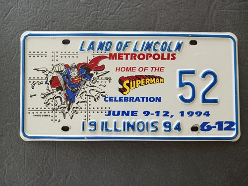 1994 Superman Celebration Illinois Single License Plate 52 Special Event Plate