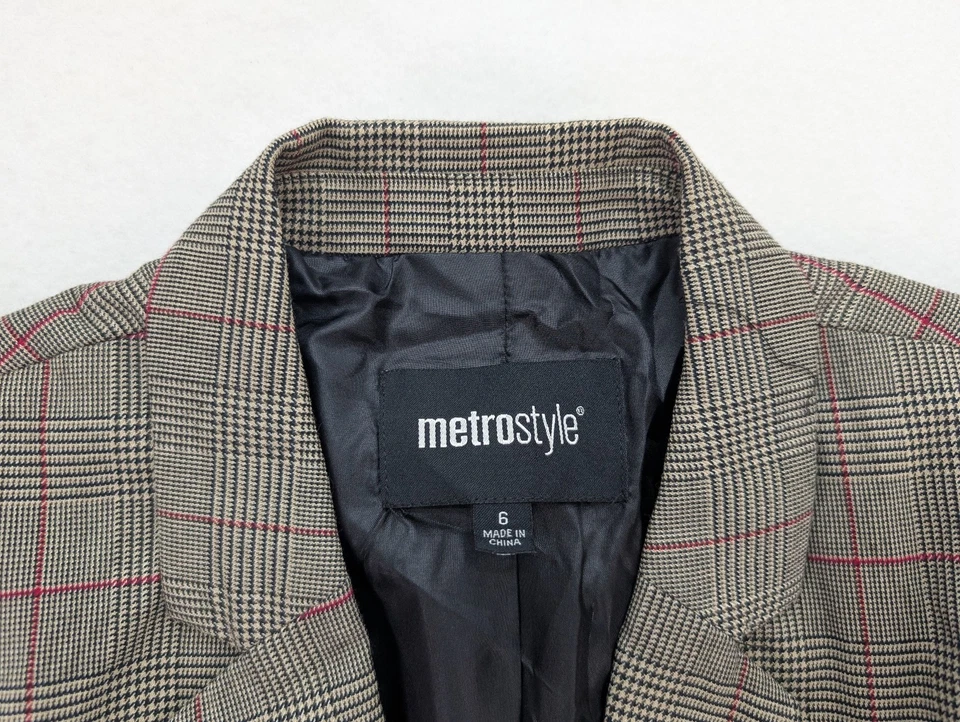 Chaqueta Blazer Metrostyle Para Mujer Talla 6 Beige Negra A Cuadros Negocios Carrera Foto 4 de 4