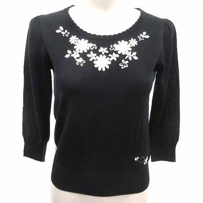 DOLLY GIRL by ANNA SUI Black Knit Lace Floral 3/4 Sleeve Top sz2 Age 14+