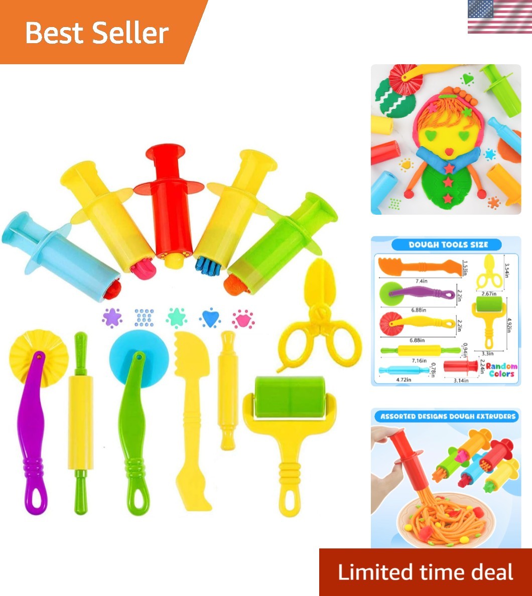 Colorful 12-Piece Dough Play Kit - 5 Extruders, Scissors & M