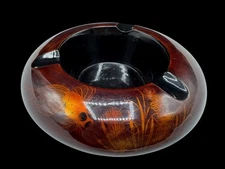 Vintage Lacquer Koi Fish Ashtray 6 x 4 Diameter Orange Brown Asian Decor Unused