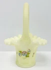 Uranium Glass Fenton Hand Painted & Signed Satin Custard Basket Pink Flowers