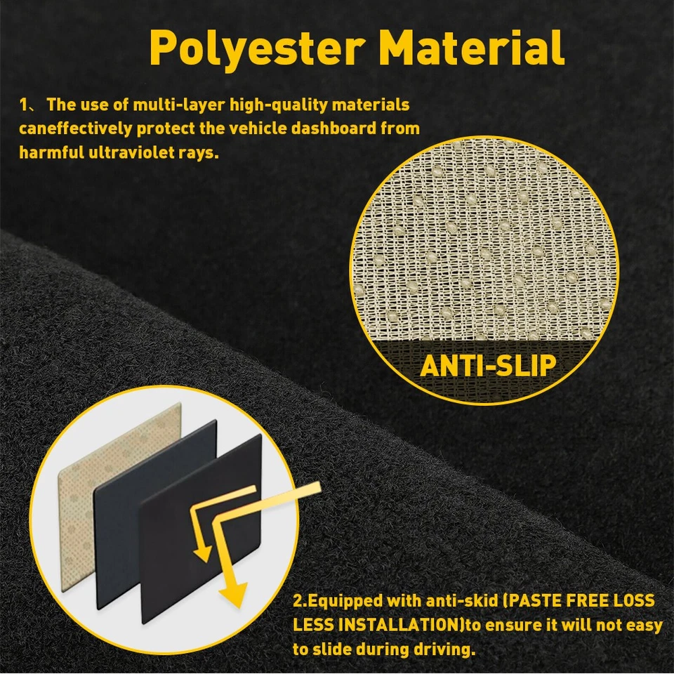Black Dash Mat DashBoard Cover Anti-Slip Protect  For 2009-2014 Ford F-150 Lobo - Imagem 3 de 4